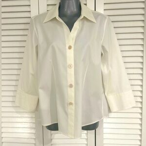 Talbots Cream Button Down Shirt with Cuffed 3/4 Sleeves